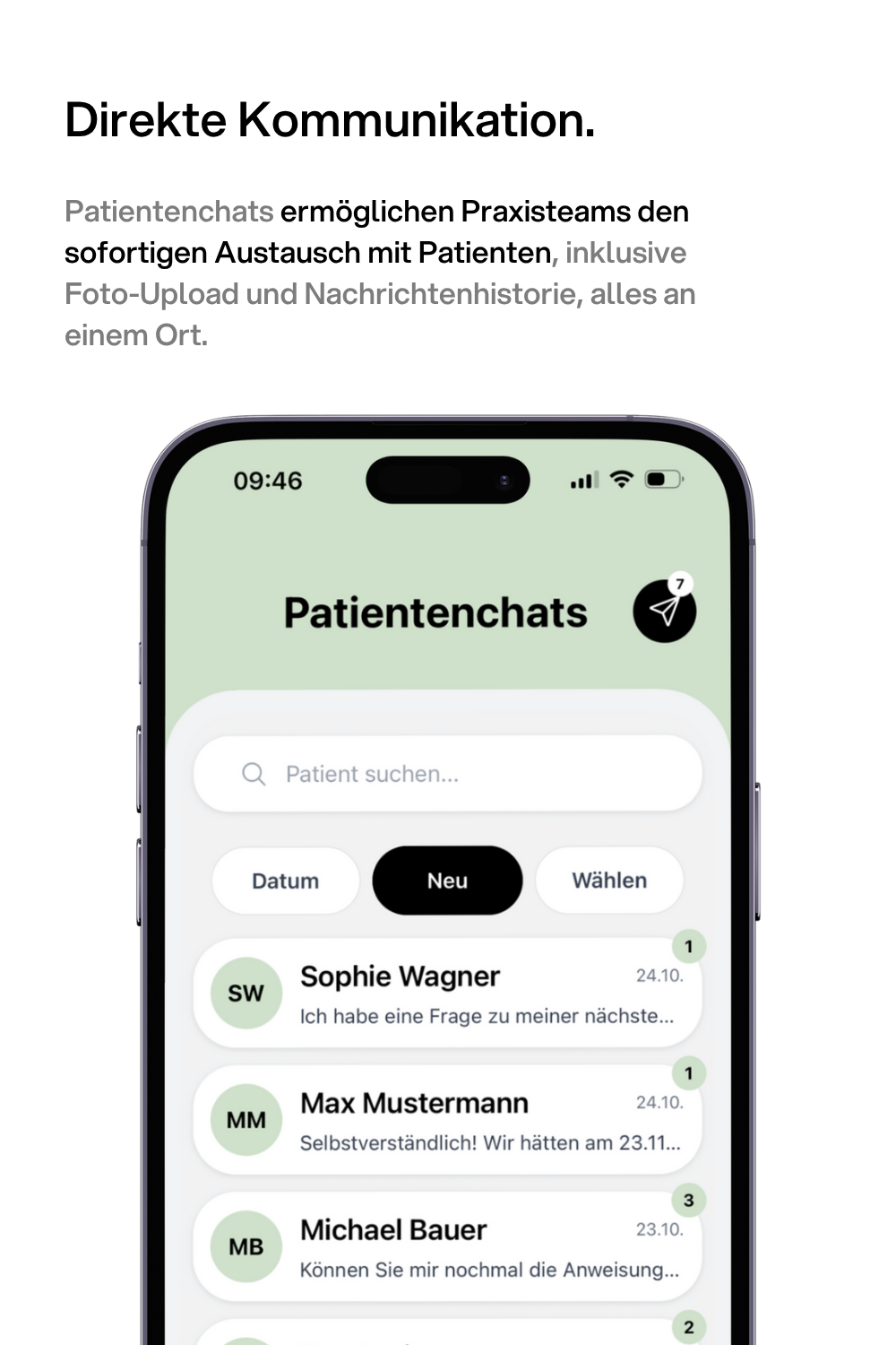kaya Mitarbeiter-App - Chatauflistung der Patientenchats